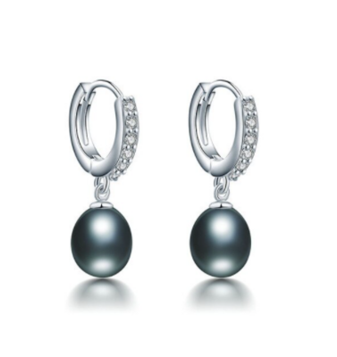 Klara X - Black Freshwater Pearl Drop Silver Earrings - Bridal gift