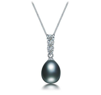 Chloe X - Black Pearl Drop Silver Pendant
