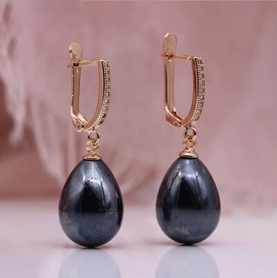 Gabriela X - Rose Gold Black Pearl Drop Earrings