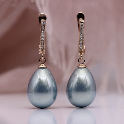 Gabriela X - Rose Gold Blue Pearl Drop Earrings