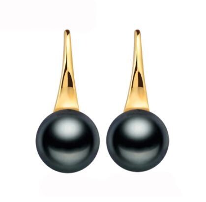 Katia X - Black Pearl Gold Plated Drop Wedding Earrings