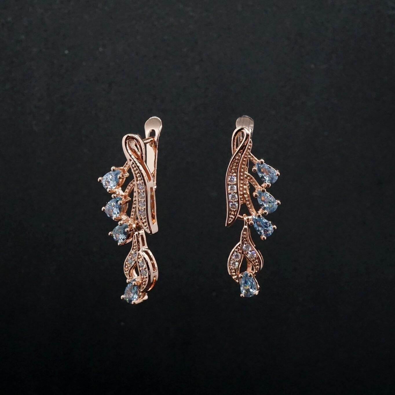 Lena X - Crystal Rose Gold Drop Earrings