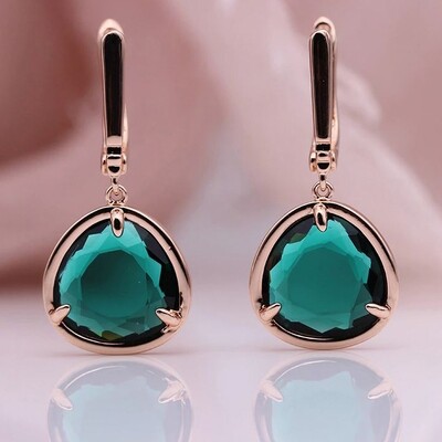Adriana X - Rose Gold Green Emerald Drop Earrings