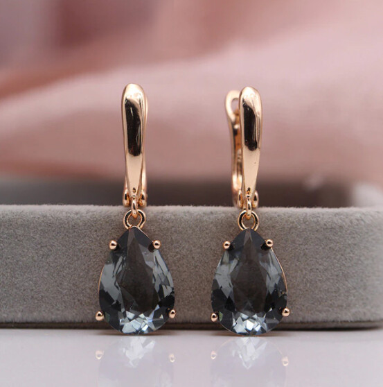 Mary X - Black sapphire rose gold earrings