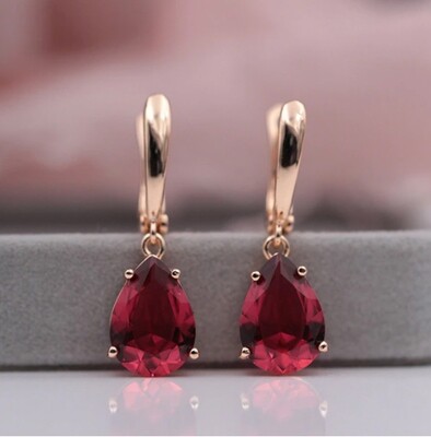 Mary X - Red Sapphire Rose Gold Earrings