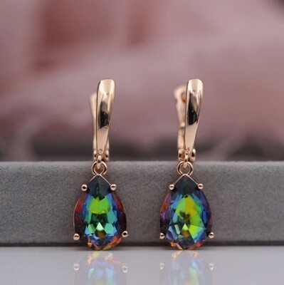 Mary X - Rainbow sapphire rose gold earrings