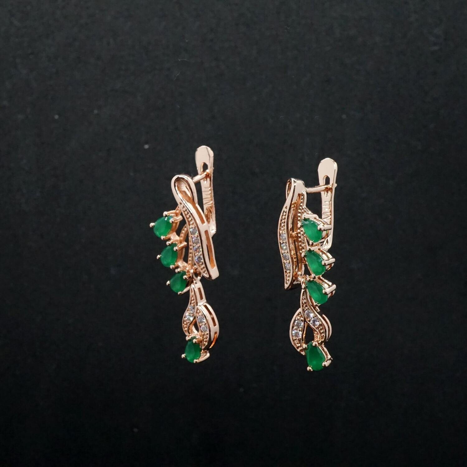 Lena X - Rose Gold Green Emerald Drop Earrings