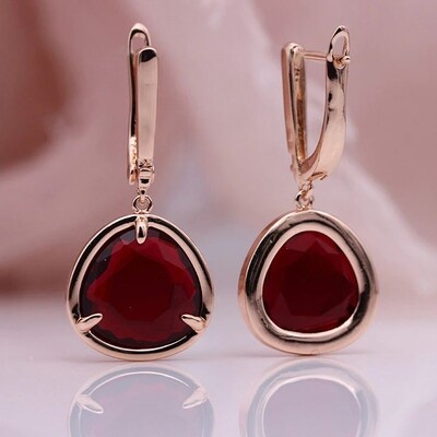 Adriana X - Rose Gold Red Ruby Drop Earrings