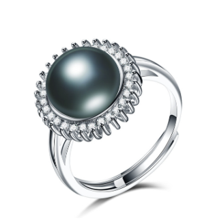 Evelina X - Black pearl and crystal ring