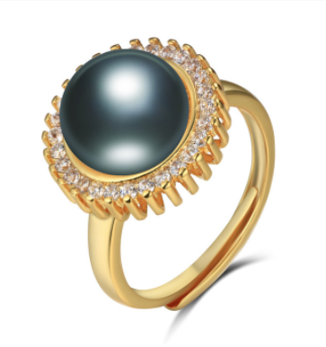 Evelina X - Peacock black pearl 14K Gold Ring