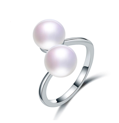 Gemini X - Adjustable double fresh water pearl silver ring