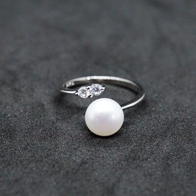 Aubrey X - Fresh water white pearl and CZ ring