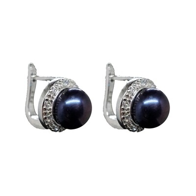 Olivia X - Black Freshwater Pearl 925 Sterling Silver Drop Earrings