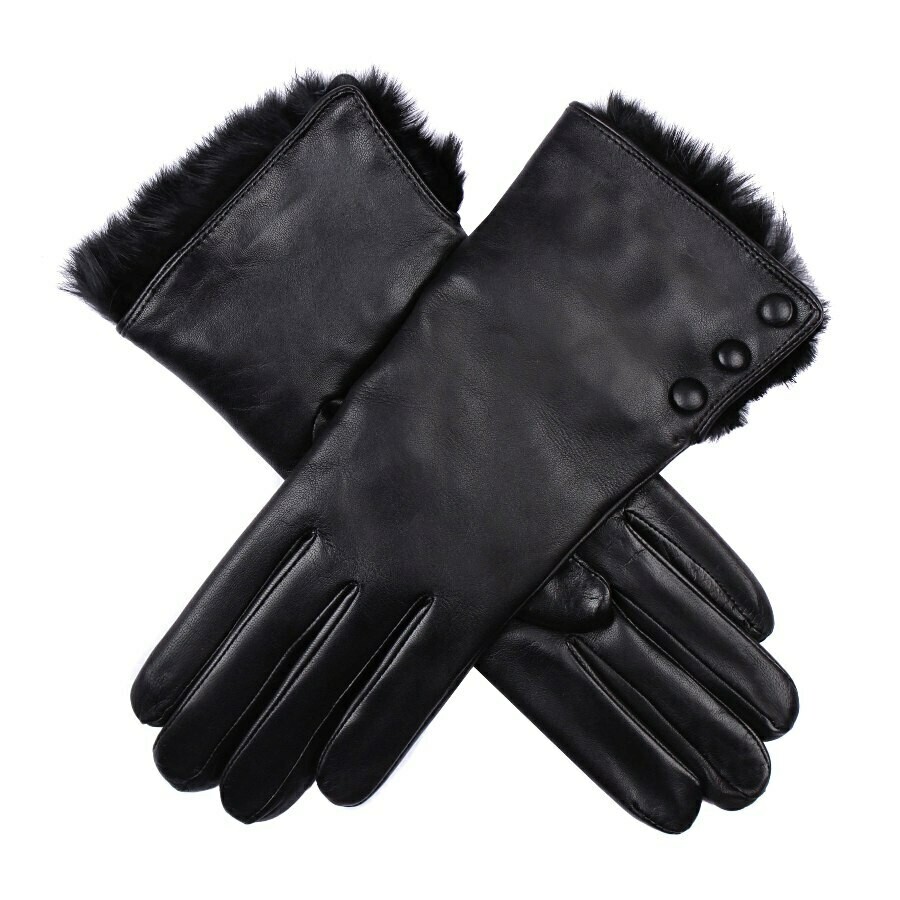 Long Length Button and Fur Gloves by Dents Long Length Button and Fur Gloves by Dents