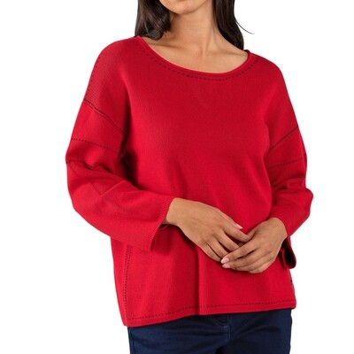 Pure Cotton Contrast Stitch Jumper by Yarra Trail Pure Cotton Contrast Stitch Jumper by Yarra Trail