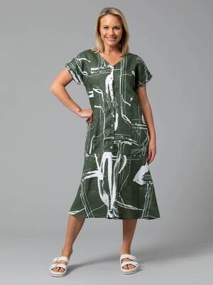 Pure Linen Litho Print Dress by Yarra Trail