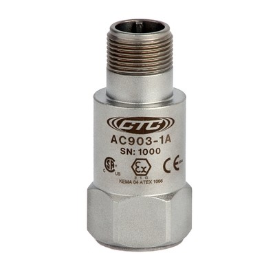 AC903 Series Intrinsically Safe Accelerometer, Top Exit Connector/Cable, 50 mV/g