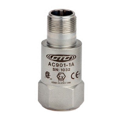 AC901 Series Intrinsically Safe Accelerometer, Top Exit Connector/Cable, 10 mV/g