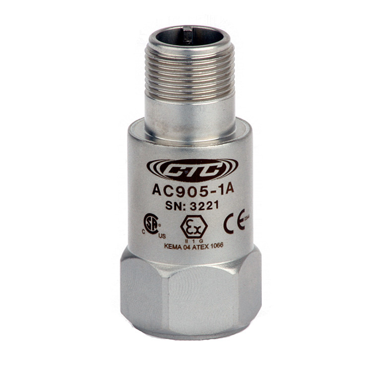 AC905 Series Intrinsically Safe Accelerometer, Top Exit Connector/Cable, 100 mV/g