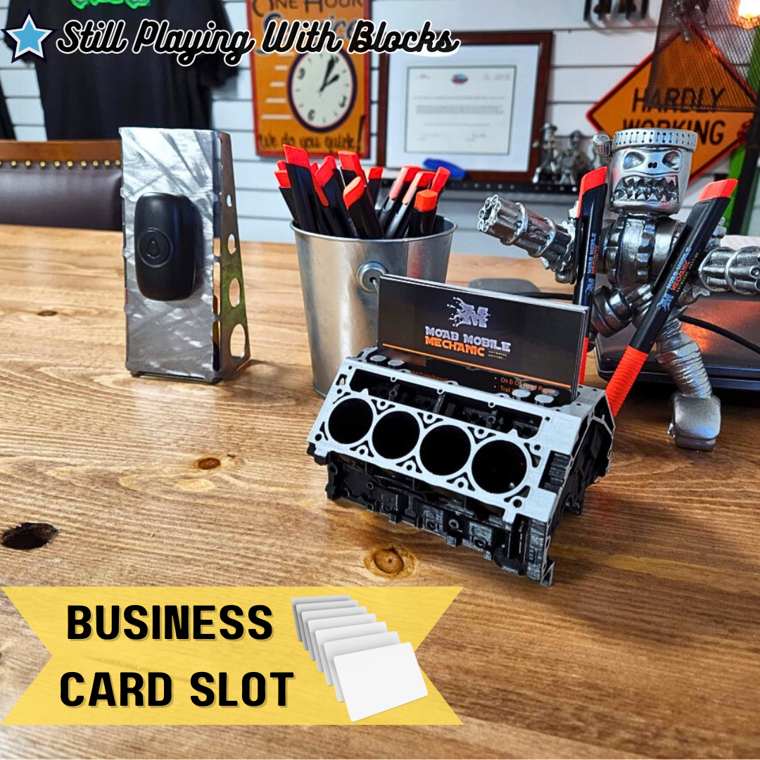 Engine Model Business Card Holder - Silver Resin Pen & Card Holder For Car Enthusiasts