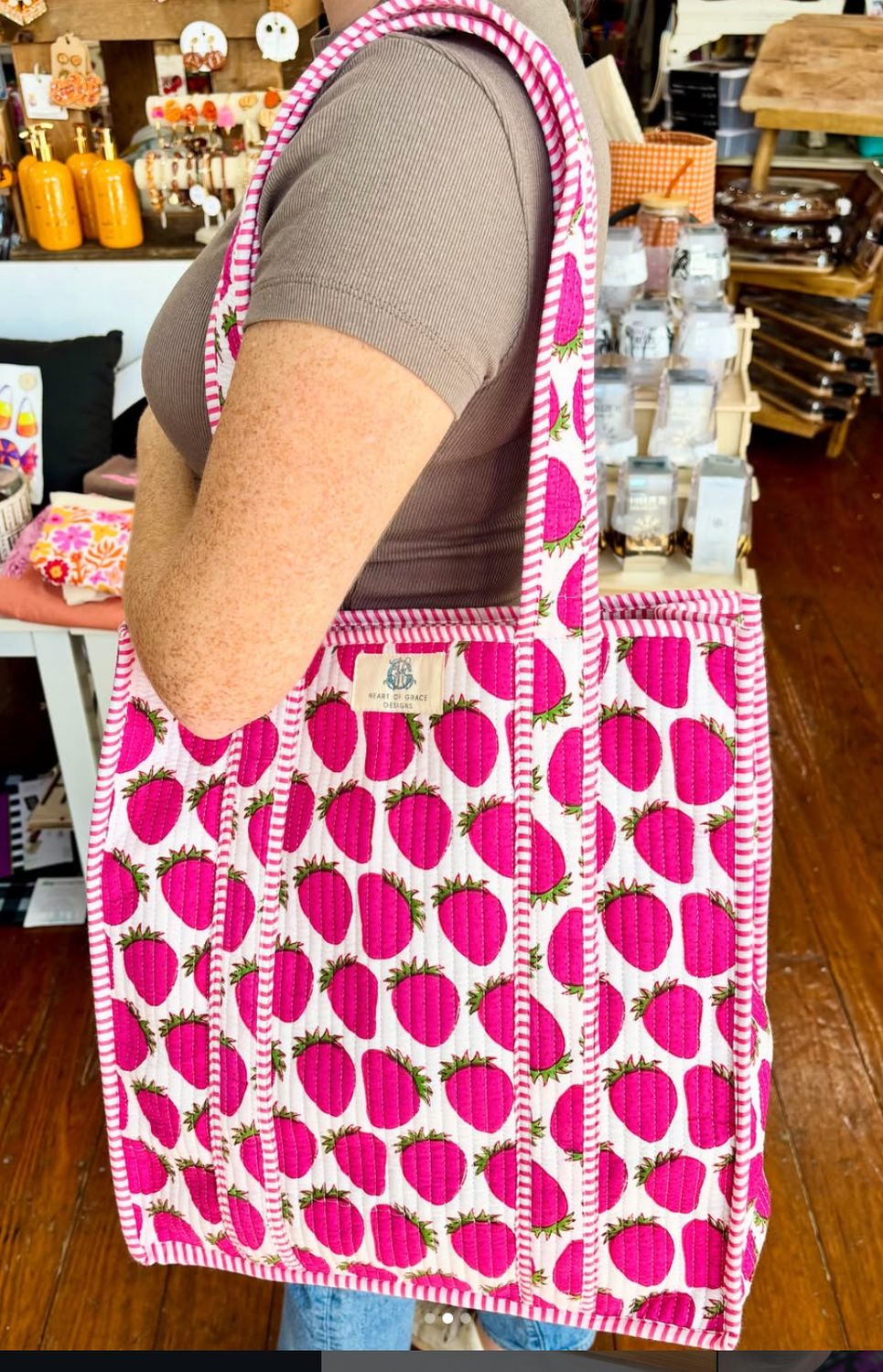 Sassy Strawberry Regular Size Quilted Tote Bag