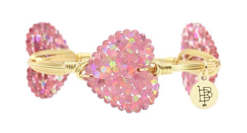 Bourbon &amp; Boweties Pink Confetti Heart Bangle Bracelet