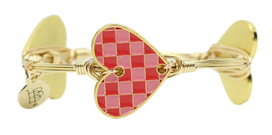 Bourbon &amp; Boweties Checkered Heart Bangle Bracelet