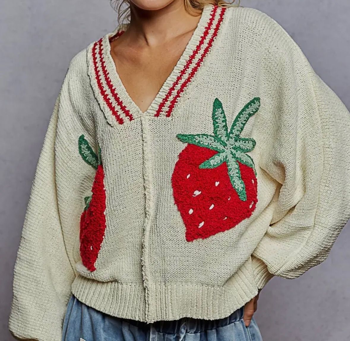 Long Sleeve 3D Strawberry Sweater