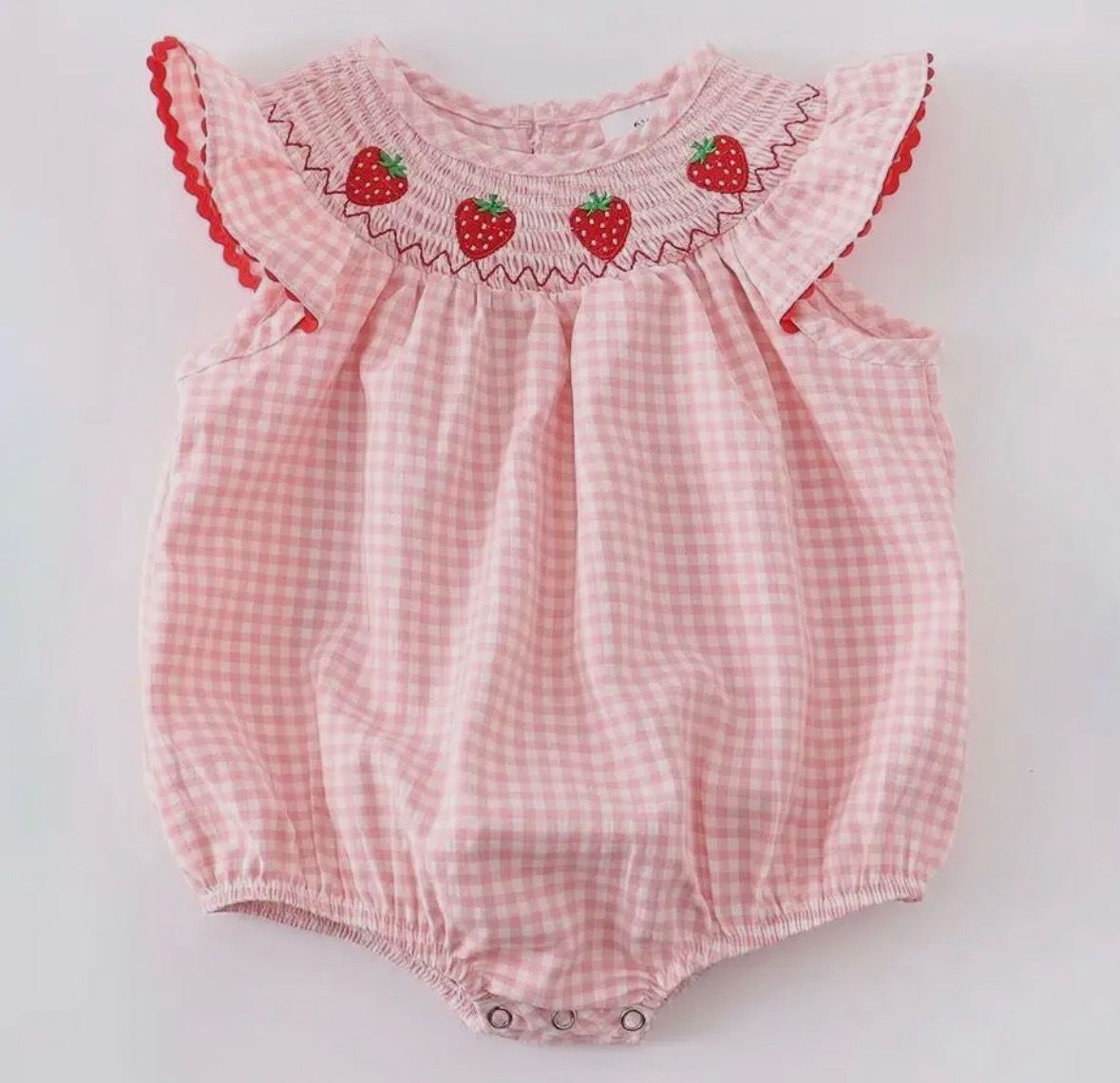 Strawberry Plaid Smocked Romper