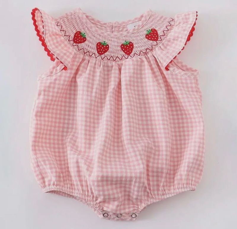 Strawberry Plaid Smocked Romper