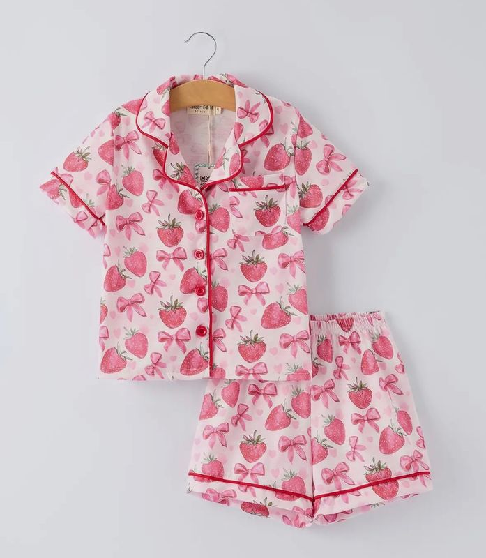 Girls Strawberry Bow Pajama Set - PREORDER