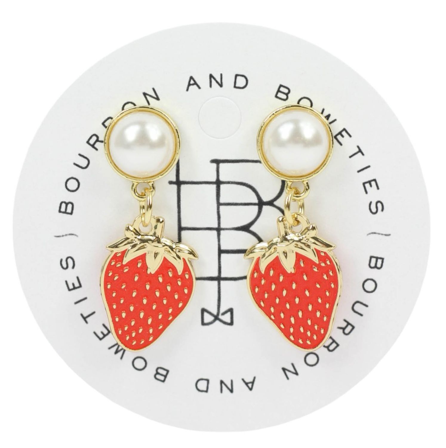 Pearl Post Red Strawberry Earrings