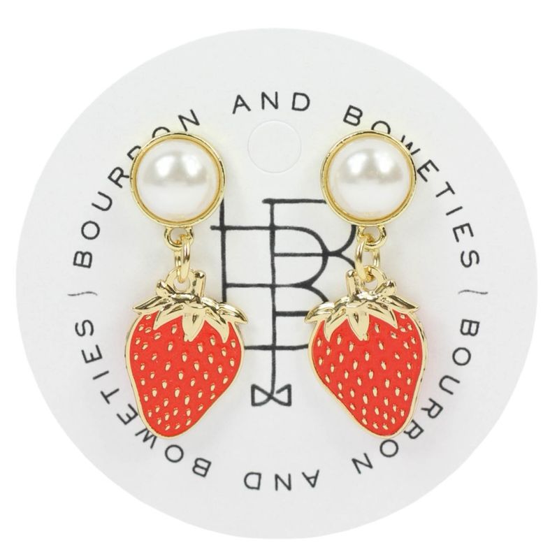 Pearl Post Red Strawberry Earrings