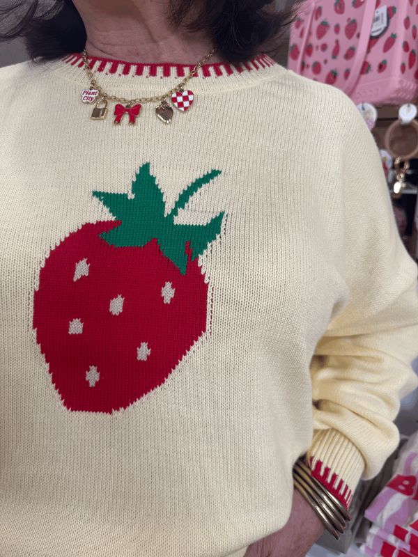 Strawberry Contrast Knit Pullover