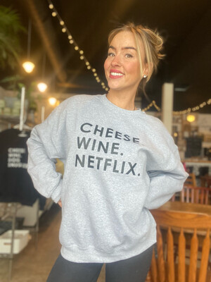 Large Cheese Wine Dog Snuggles Crewneck Sweater Gray