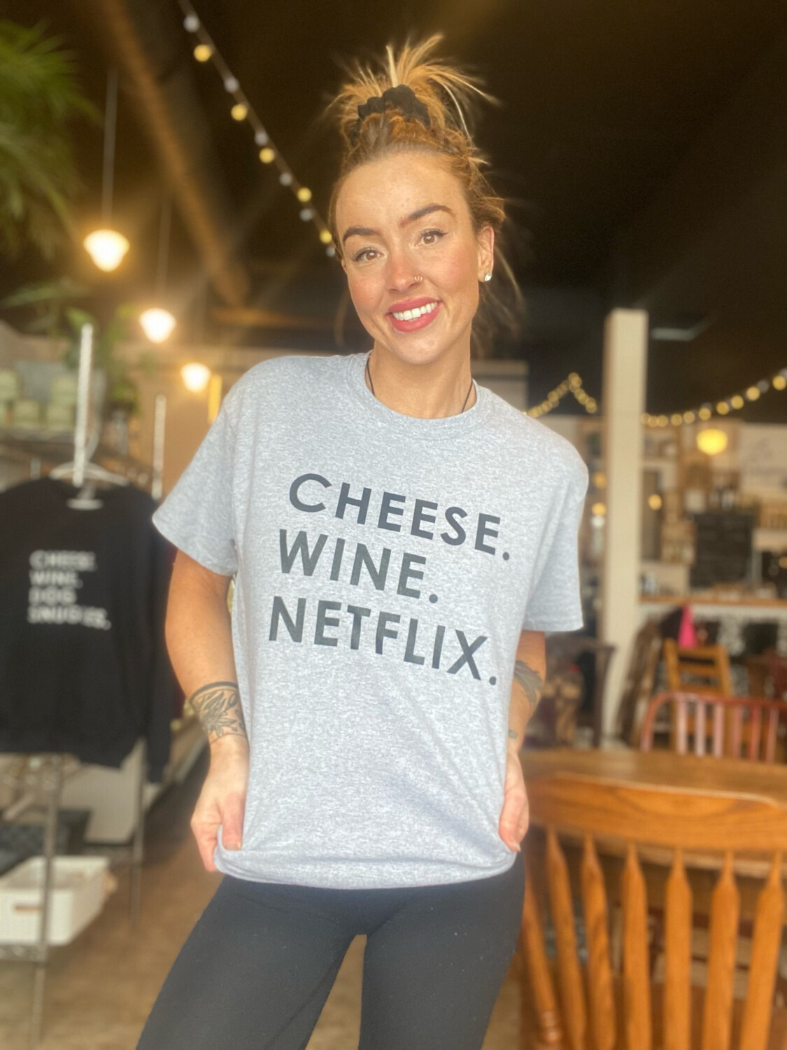 Small Cheese Wine Netflix Crewneck T-shirt Gray