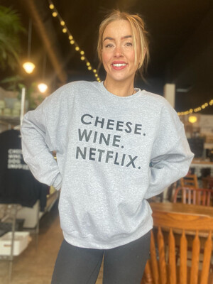 Small Cheese Wine Dog Snuggles Crewneck Sweater Gray