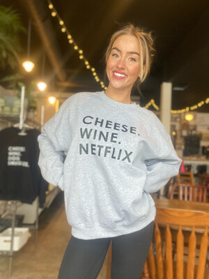 Medium Cheese Wine Netflix Crewneck Sweater Gray