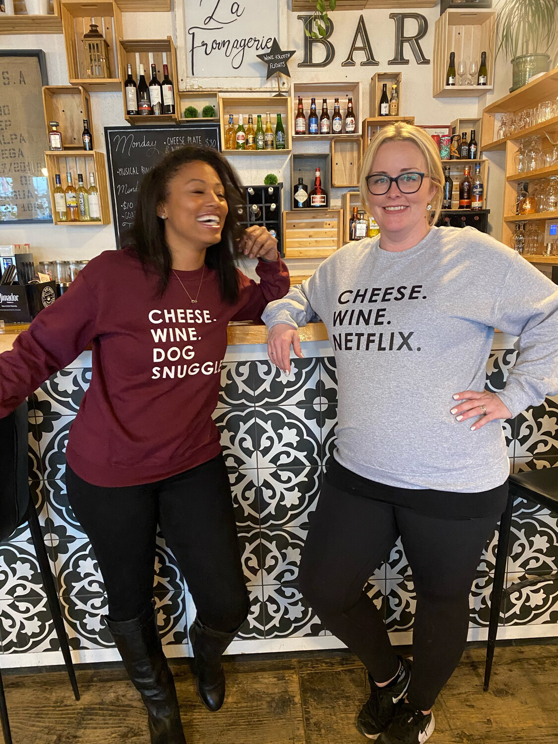 Small Cheese Wine Dog Snuggles Crewneck T-shirt Maroon
