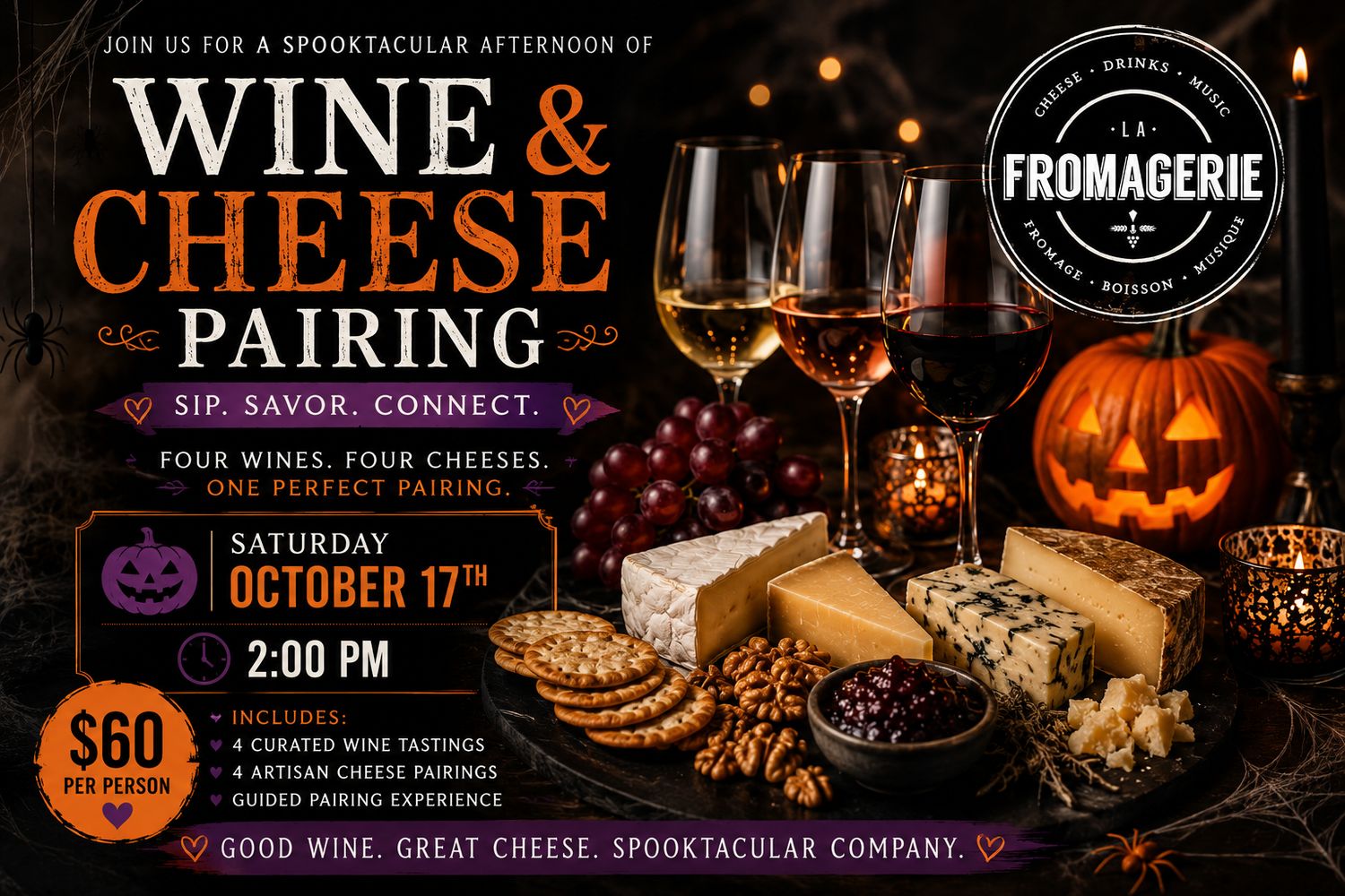 Wine + Cheese Pairing October 17th