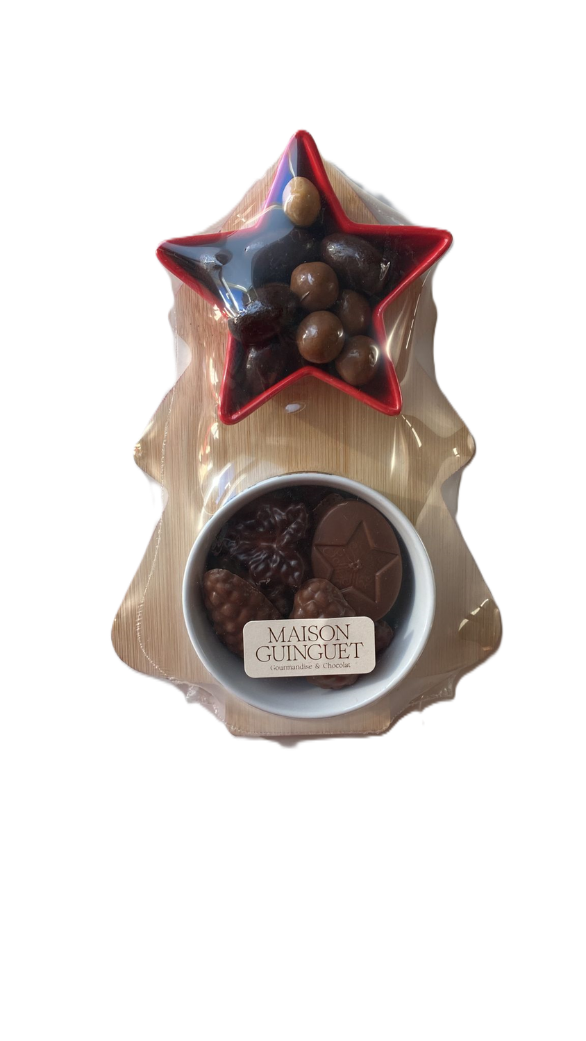 Coffret Coupelle sapin bois -125g chocolat Maison Guinguet