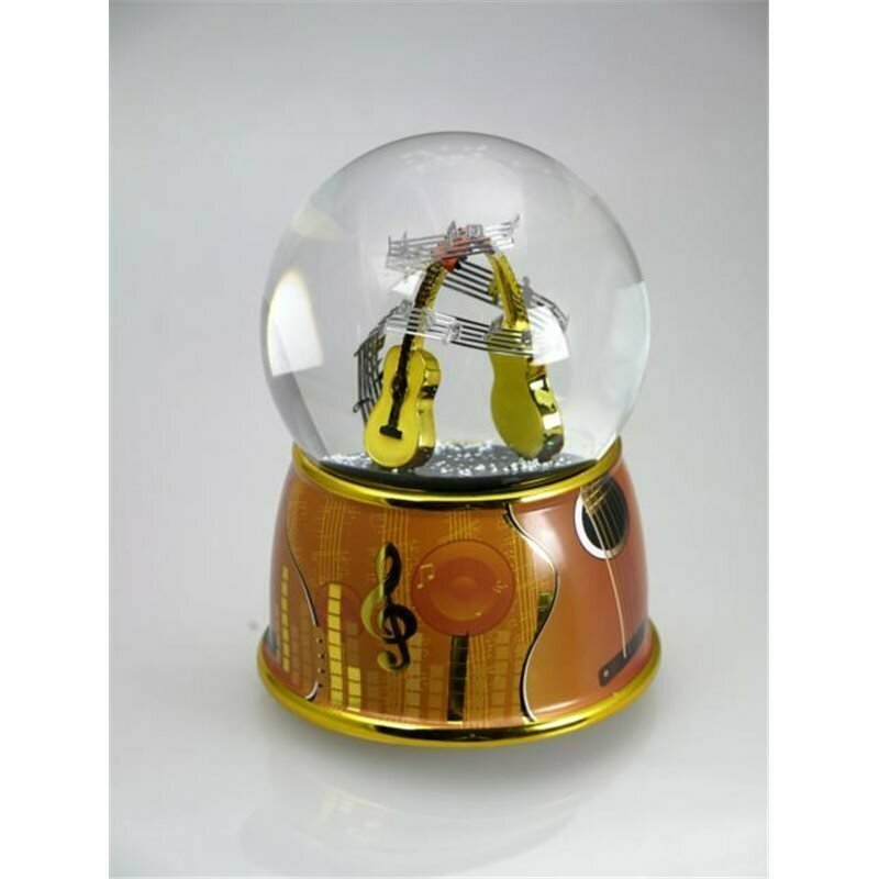 Schneekugel + Spieluhr Drehorgel Musicbox Gitarre Konzertgitarre Melodie Love me Tender von Elvis Presley