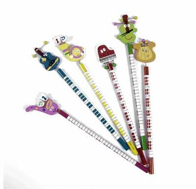 6 Bleistifte mit aufgesetzten Instrumenten