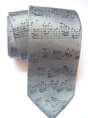 Krawatte Schlips mit Noten in grau