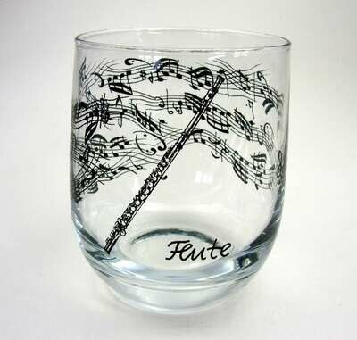 Glas mit Querflöte Flute