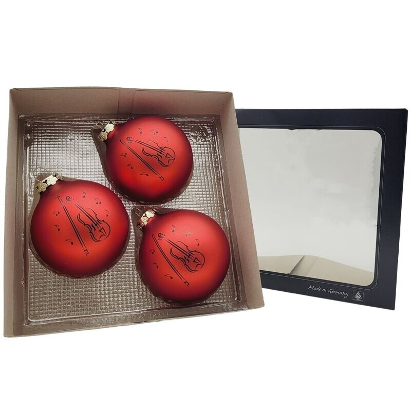 3 Stück Kugel Weihnachtskugel Christbaumkugel Baumkugel Violine Geige Cello Bratsche rot