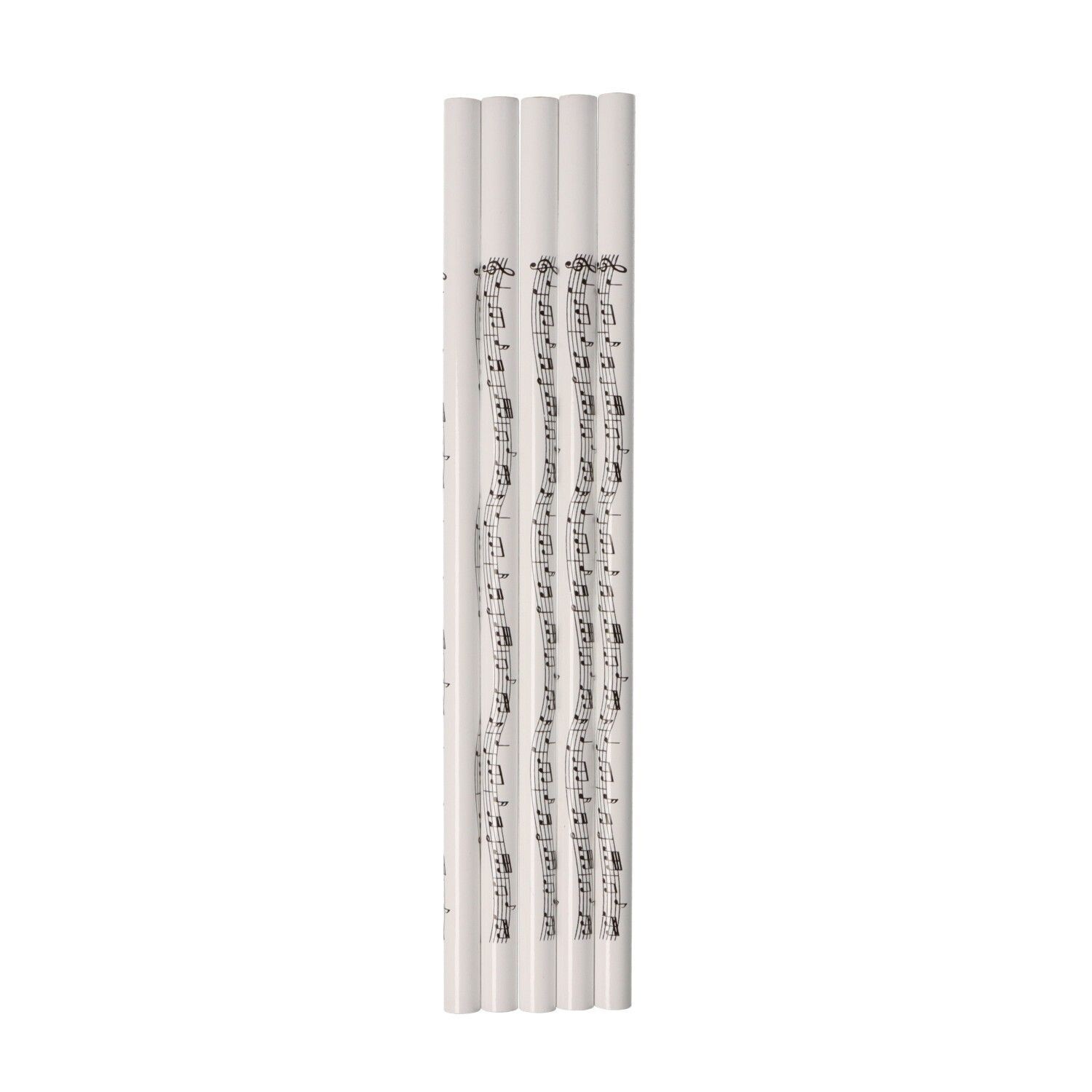 5 Bleistifte mit Note in weiß mit Notenlinien