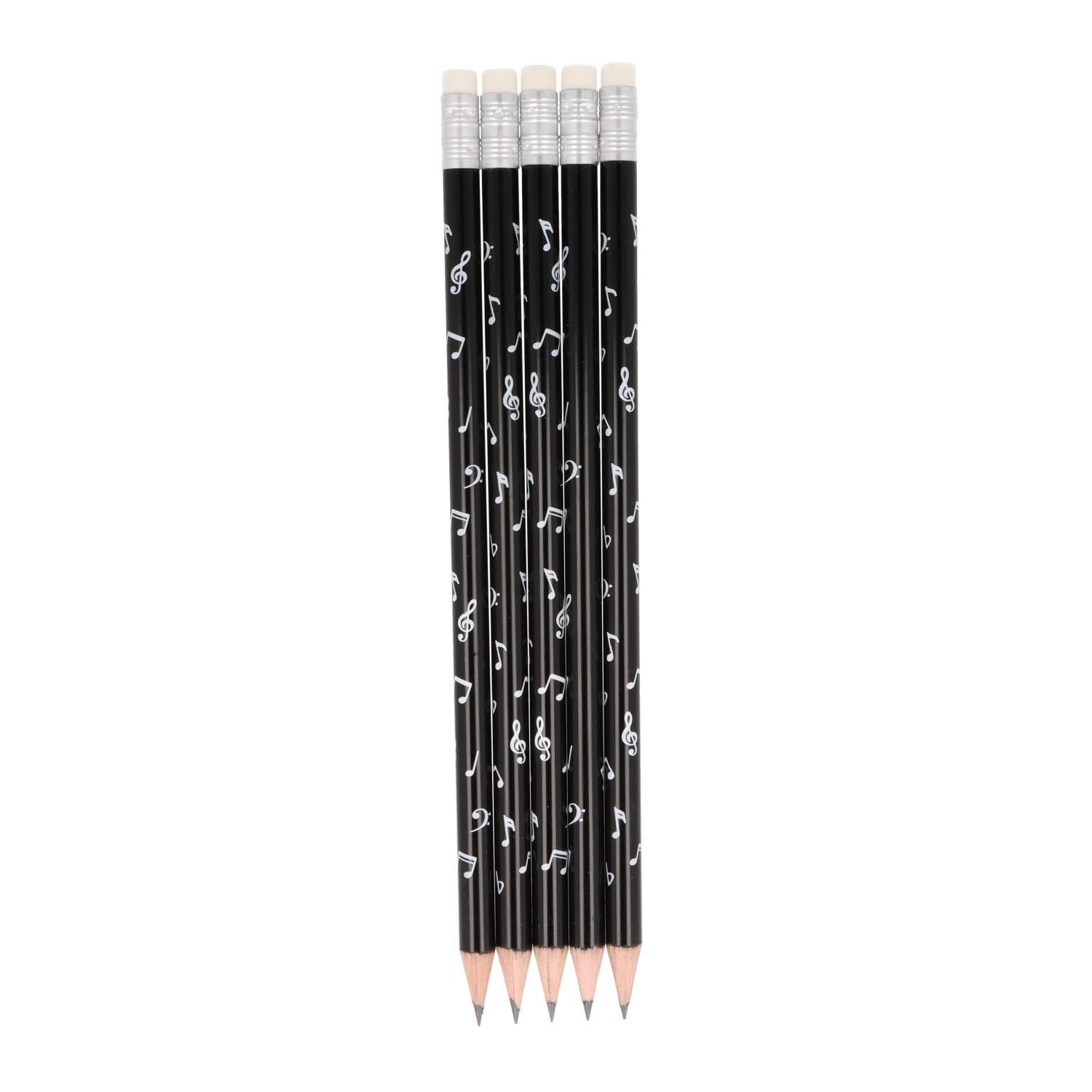 5 Bleistifte mit Note in schwarz