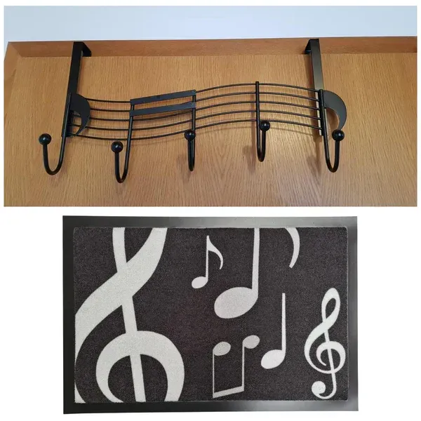 Geschenkset Fußmatte Violinschlüssel und Garderobe mit Noten