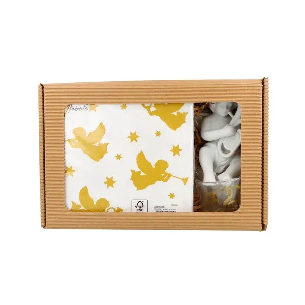 Geschenkset mit Engel Servietten und Teelichtglas Baritonhorn